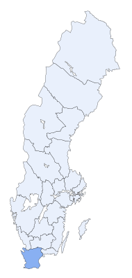Posizion de Contea de Skåne te la Svezia