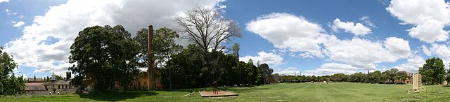Panorama of St Paul's Oval, with the College located behind the trees at the far right