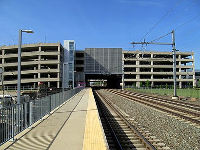 T.F. Green Airport station platform and garage, May 2017.JPG