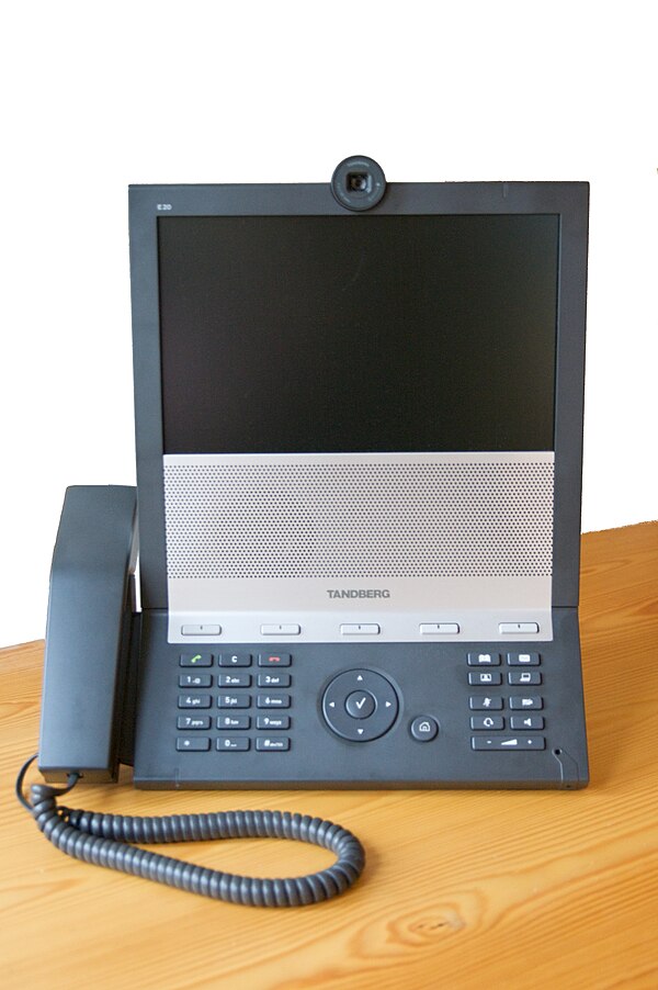 A Tandberg E20 high resolution videoconferencing phone meant to replace conventional desktop phones