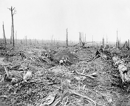 Soldiers digging a communication trench through Delville Wood