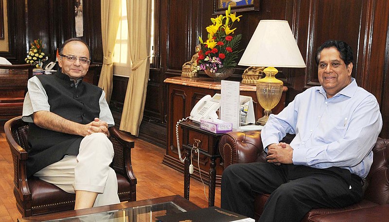 File:The Chairman ICICI and the President Designate BRICS Bank, Shri K.V. Kamath calls on the Union Minister for Finance, Corporate Affairs and Information & Broadcasting, Shri Arun Jaitley, in New Delhi on May 18, 2015.jpg