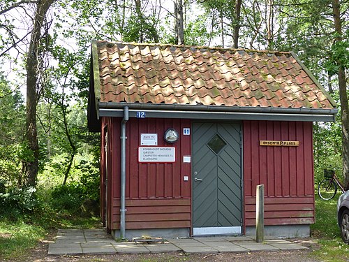 Public toilet at the car park for the walker in the forest Paradisbakkerne on the Danish island Bornholm