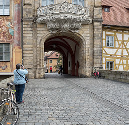 Old townhall in Bamberg with tourist 2015.