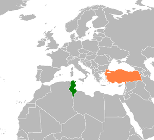 Mapa indicando localização da Tunísia e da Turquia.