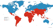 Economic classification of the world's countries by UN Trade and Development: developed economies are highlighted in blue and developing economies (i.e., Third World) are highlighted in red. UNCTADclassificationofeconomies.png