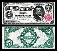 1891 $5 Silver Certificate depicting Ulysses S. Grant. US-$5-SC-1891-Fr.266.jpg