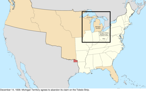 Map of the change to the United States in central North America on December 14, 1836