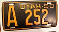 Utah 1950 license plate - Number A 252.jpg
