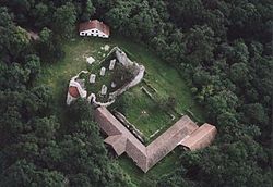 Aerial view of the ruined monastery