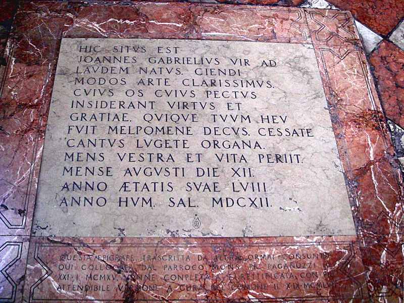 File:Venezia - Santo Stefano - Tomba di Giovanni Gabrieli (1612 e 1956) - Foto Giovanni Dall'Orto, 12-Aug-2007 - 02.jpg