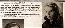 Programmzettel einer Aufführung am Teatro Experimental Universitario mit einem Bild von Vera Kohn (um 1951)