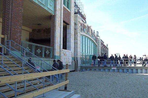 Fans listening outside Asbury Park Convention Hall as Springsteen and the E Street Band work on arrangements for "Outlaw Pete" in rehearsal. March 18,