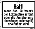 Warnungstafel für Wegübergänge ohne Schranken, wie sie in der typographischen Ausführung ab 1906 eingesetzt wurde