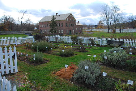 The herb garden at Watervliet Shakers Church Family occupies the foundation of the former sisters' workshop.