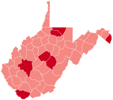 County Flips:
Republican
Hold
Gain from Democratic West Virginia County Flips 2012.svg