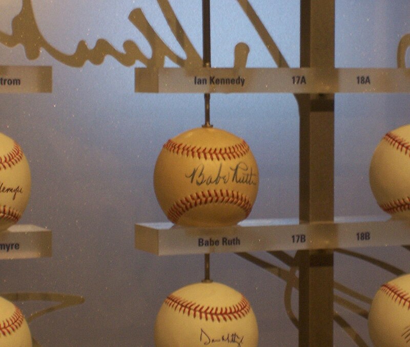 Autographed baseballs on display in the Yankees Museum at …