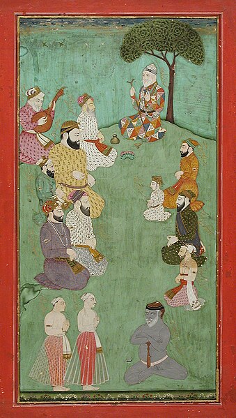 File:'Imaginary Meeting of Guru Nanak, Mardana Sahab, and Other Sikh Gurus', earliest known painting depicting all ten Sikh gurus together with golden nastaliq identifying inscriptions, probably from Hyderabad, ca.1780.jpg