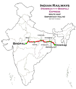 (Howrah - Bhopal) Express Route map.png