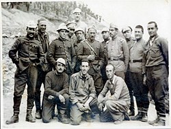 Members of Jewish labour battalion in Bulgaria (1941). All Jewish males who were Bulgarian citizens between the ages of 20 and 46 were conscripted in the Construction corps. Nevertheless, the deportation to extermination camps of nearly all about 48,000 Bulgarian Jews was prevented. The Jews from the occupied Greek and Yugoslav territories (the "Newly liberated lands") had a much worse fate. In this way about 80% of the Jews in then Bulgarian territories survived, while the rest were deported for Nazis' extermination. VTrudovLager5.jpg