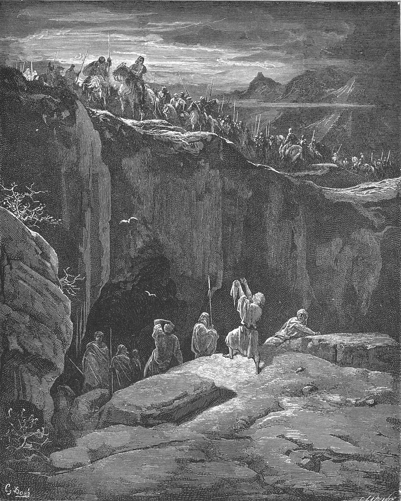 David sparing Saul by Gustave Doré, 1 Samuel 24, Bible.Gallery