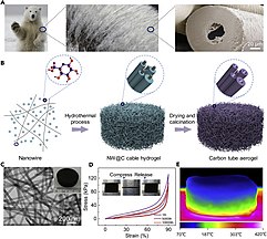 Figure 3: Bioinspired Macroscopic Carbon Tube Aerogel (CTA) compared with polar bear fur at high magnification 1-s2.0-S2451929419302025-gr1.jpg