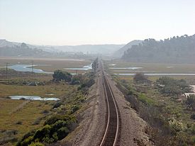 Railroad causeway crossing Los Peñasquitos Lagoon