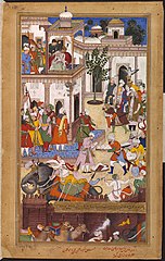 The Submission of the rebel brothers Ali Quli and Bahadur Khan. Akbarnama, 1590–95[46]
