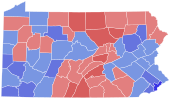 County results of the 2006 U.S. Senate race in Pennsylvania. Casey won the counties in blue. 2006 United States Senate election in Pennsylvania results map by county.svg