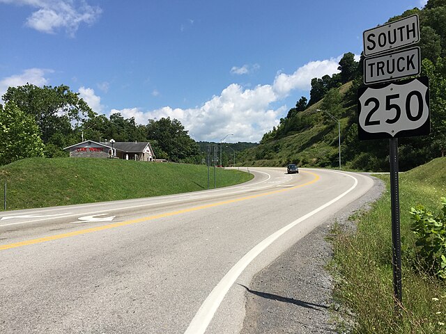 View south along US 250 Truck at US 119 in Philippi