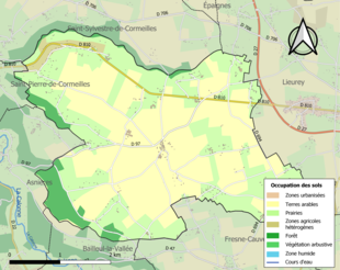 Kolorowa mapa przedstawiająca użytkowanie gruntów.