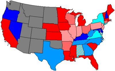 House seats by party holding plurality in state
80+% to 100% Democratic
80+% to 100% Republican
60+% to 80% Democratic
60+% to 80% Republican
Up to 60% Democratic
Up to 60% Republican 42 us house membership.png