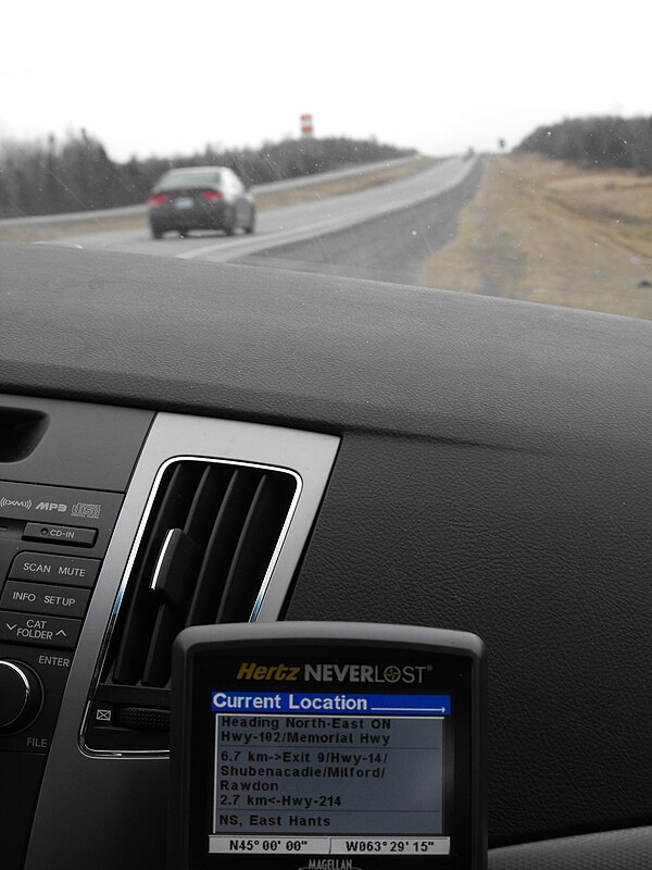 GPS display on Highway 102 near Lantz, Nova Scotia