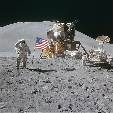 Astronaut James Irwin salutes the flag during the Apollo 15 lunar mission