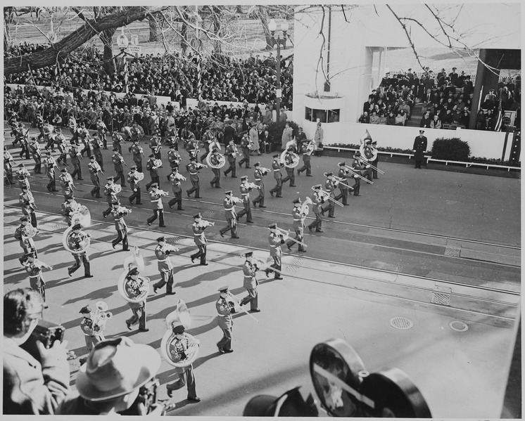 File:A band goes by in President Truman's inaugural parade - NARA - 200053.tif