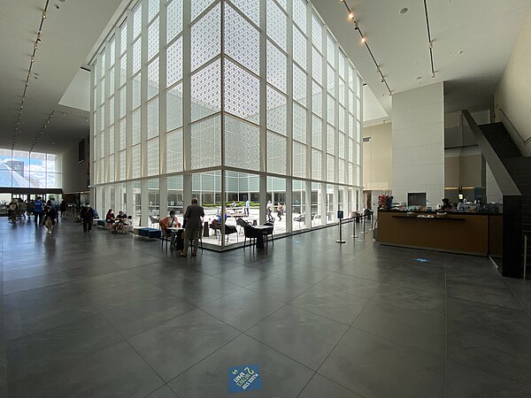 The museum's lobby in 2022. The museum building opened to the public in 2014.