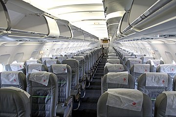 S7 3-3 economy cabin, looking aft