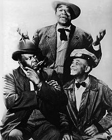 TV cast of The Amos 'n' Andy Show (1951-53). Spencer Williams (Andy), Tim Moore (Kingfish), and Alvin Childress (Amos) Amos 'n' Andy male cast 1951.jpg