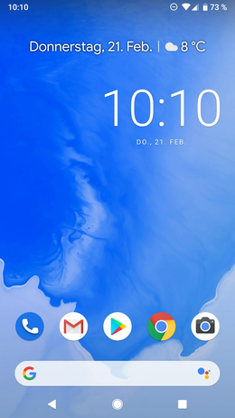 Startbildschirm von Android 9.0