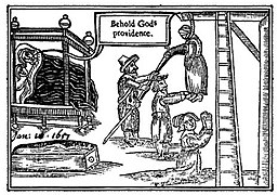 Woodcut depicting the hanging of Anne Greene, which she survived.