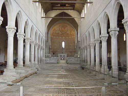 Interior of the cathedral, with the mosaic pavement.