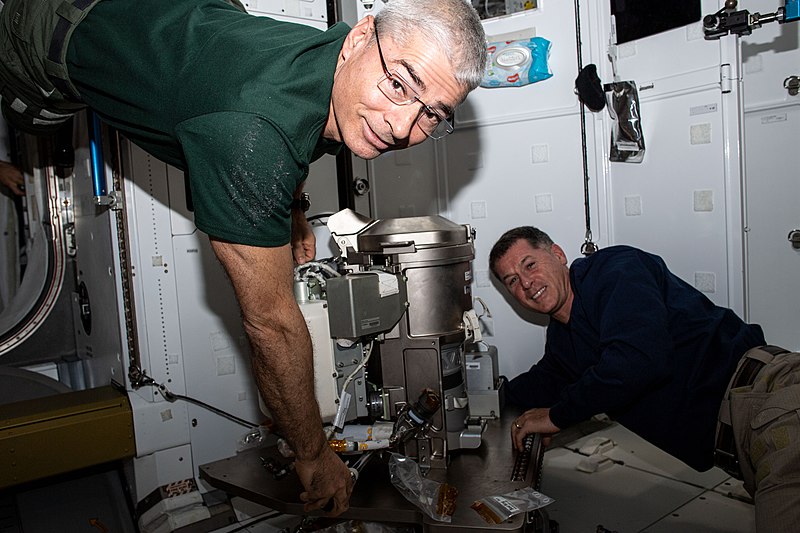 File:Astronauts Mark Vande Hei and Shane Kimbrough work on a new toilet.jpg