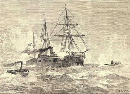 Torpedo boats attacking the Chilean central battery ship Almirante Cochrane during the 1891 Chilean Civil War
