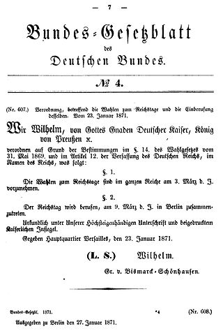 <span class="mw-page-title-main">Constitution of the German Confederation (1871)</span> German constitution in January–May 1871