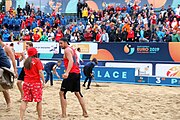 Deutsch: Beachhandball Europameisterschaften 2019 (Beach handball Euro); Tag 6: 7. Juli 2019 – Männerfinale, Dänemark-Norwegen 2:0 (25:18, 19:16) English: Beach handball Euro; Day 6: 7 July 2019 – Men's Final – Denmark-Norway 2:0 (25:18, 19:16)