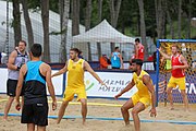 Deutsch: Beachhandball Europameisterschaften 2019 (Beach handball Euro); Tag 2: 3. Juli 2019 – Männer, Vorrunde Gruppe A, Deutschland-Norwegen 2:0 (20:18, 28:12) English: Beach handball Euro; Day 2: 3 July 2019 – Women Preliminary Round Group A – Men Preliminary Round Group A – Germany-Norway 2:0 (20:18, 28:12)