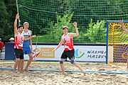 Deutsch: Beachhandball Europameisterschaften 2019 (Beach handball Euro); Tag 1: 2. Juli 2019 – Männer, Vorrunde Gruppe C, Schweiz-Ukraine 2:1 (22:23, 17:14, 9:6) English: Beach handball Euro; Day 1: 2 July 2019 – Men Preliminary Round Group C – Switzerland-Ukraine 2:1 (22:23, 17:14, 9:6)