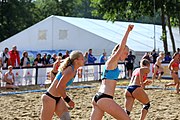 Deutsch: Beachhandball Europameisterschaften 2019 (Beach handball Euro); Tag 4: 5. Juli 2019 – Frauen, Viertelfinale, Dänemark-Norwegen 2:1 (11:9, 16:19, 7:6) English: Beach handball Euro; Day 4: 5 July 2019 – Quarter Final Women – Denmark-Norway 2:1 (11:9, 16:19, 7:6)