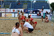 Deutsch: Beachhandball Europameisterschaften 2019 (Beach handball Euro); Tag 5: 6. Juli 2019 – Frauen, Halbfinale, Kroatien-Dänemark 1:2 (12:19, 17:10, 4:7) English: Beach handball Euro; Day 5: 6 July 2019 – Semifinal Men – Croatia-Denmark 1:2 (12:19, 17:10, 4:7)