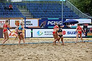 Deutsch: Beachhandball Europameisterschaften 2019 (Beach handball Euro); Tag 5: 6. Juli 2019 – Frauen, Halbfinale, Kroatien-Dänemark 1:2 (12:19, 17:10, 4:7) English: Beach handball Euro; Day 5: 6 July 2019 – Semifinal Men – Croatia-Denmark 1:2 (12:19, 17:10, 4:7)